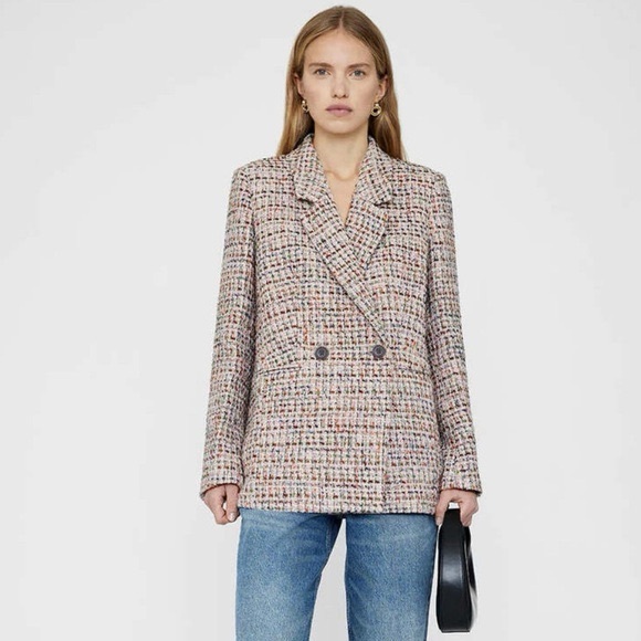 Anine Bing Diana Wool Blend Tweed Blazer - Picture 2 of 9